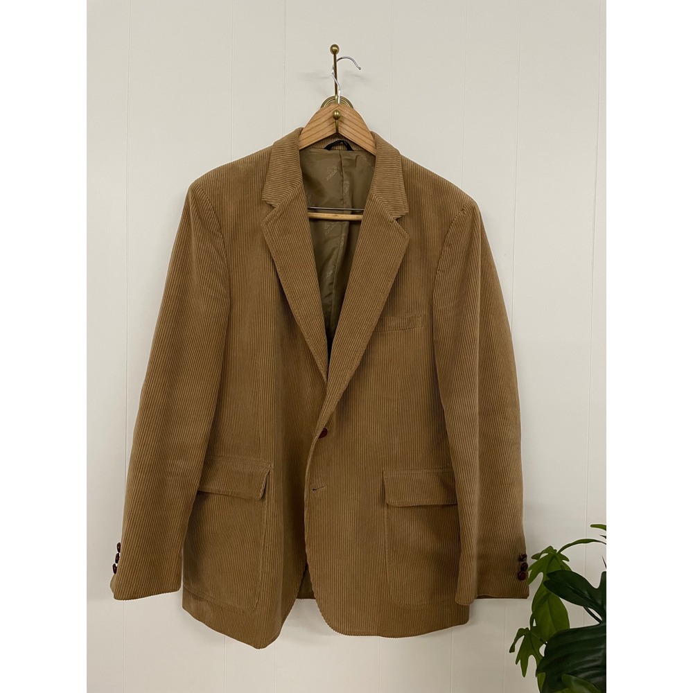 Jordache Mens Vintage Tan Corduroy Blazer Jacket 44R Camel Brown Sport Coat